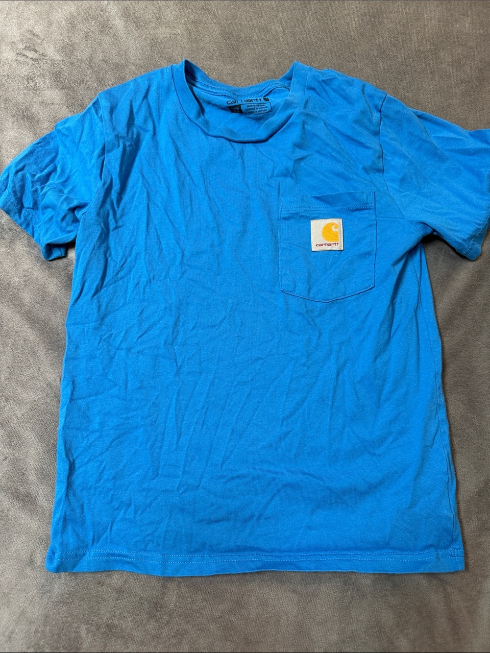 Carhartt kids Short-Sleeve Pocket Tee in Bright Blue with Gold Patch